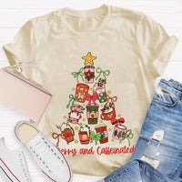 Coffee Christmas Tree Holiday Graphic Tee, Merry and Caffeinated Christmas T-Shirt, Festive Coffee Lover Xmas Shirt
