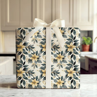 Floral Christmas Gift Wrap, Golden Poinsettia Wrapping Paper, Moody Botanical Present Wrap, Winter Wedding Wrap Paper, Holiday Present Paper