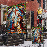 Stained Glass Holy Family Yard Flag, Nativity Scene Garden Flag, Double-Sided Christian Christmas Lawn Flag