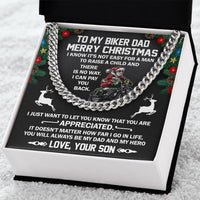 Motorcycle Rider Chain from Son, Biker Dad Cuban Link Chain Necklace, Personalized Christmas Message Card Chain, Mens Biker Jewelry