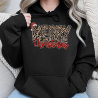 Festive Santa Hat Graphic Sweatshirt, Merry Christmas Leopard Print Hoodie, Adorable Cheetah Holiday Pullover, Winter Hooded Sweater