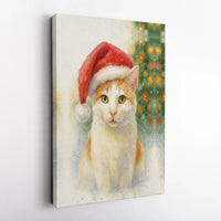 Orange Tabby in Santa Hat Canvas Print, Christmas Cat Canvas Wall Art, Adorable Festive Holiday Wall Decor, Winter Kitten Canvas, Cat Lover Present
