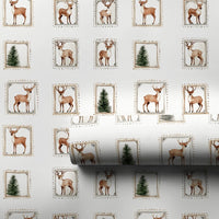 Rustic Christmas Gift Wrap, Vintage Reindeer Wrapping Paper, Pine Tree Stamp Wrapping Paper, Holiday Deer Gift Wrap, Winter Gift Wrap Roll