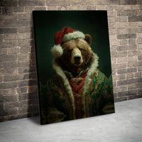 Renaissance Style Animal Portrait Canvas Print, Christmas Bear Canvas Wall Art, Humorous Victorian Holiday Wall Decor, Winter Home Present