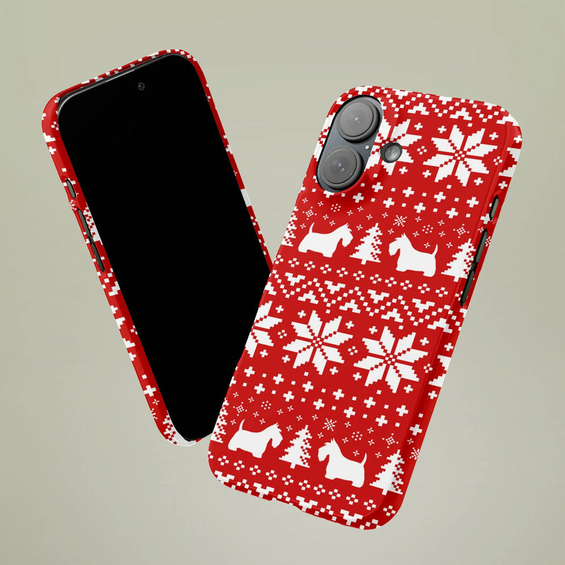Ugly Holiday Dog Sweater Phone Case, Scottish Terrier Christmas Phone Case, Festive Dual Layer Phone Cover, Xmas Present for Scottie Lovers