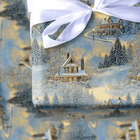 Comfy Holiday Town Gift Wrap, Snowy Winter Village Wrapping Paper, Nostalgic Chimney Smoke Wrapping Paper, Christmas Season Wrapping Paper