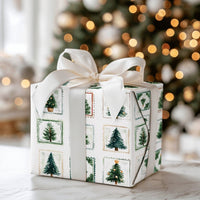 Vintage Holiday Stamp Gift Wrap, Christmas Tree Postage Stamp Wrapping Paper, Retro Xmas Tree Wrapping Paper, Festive Winter Gift Wrap Roll
