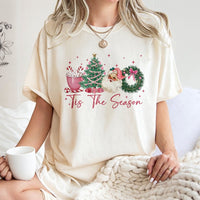 Vintage Santa and Tree T-Shirt, Tis the Season Christmas Shirt, Retro Holiday Graphic Tee, Festive Christmas Graphic Shirt Present
