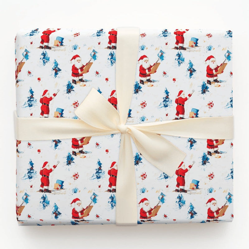 Artistic Painting Santa Gift Wrap, Painterly Santa Claus Christmas Wrapping Paper, Snowy Winter Santa Wrapping Paper, Holiday Wrapping Paper