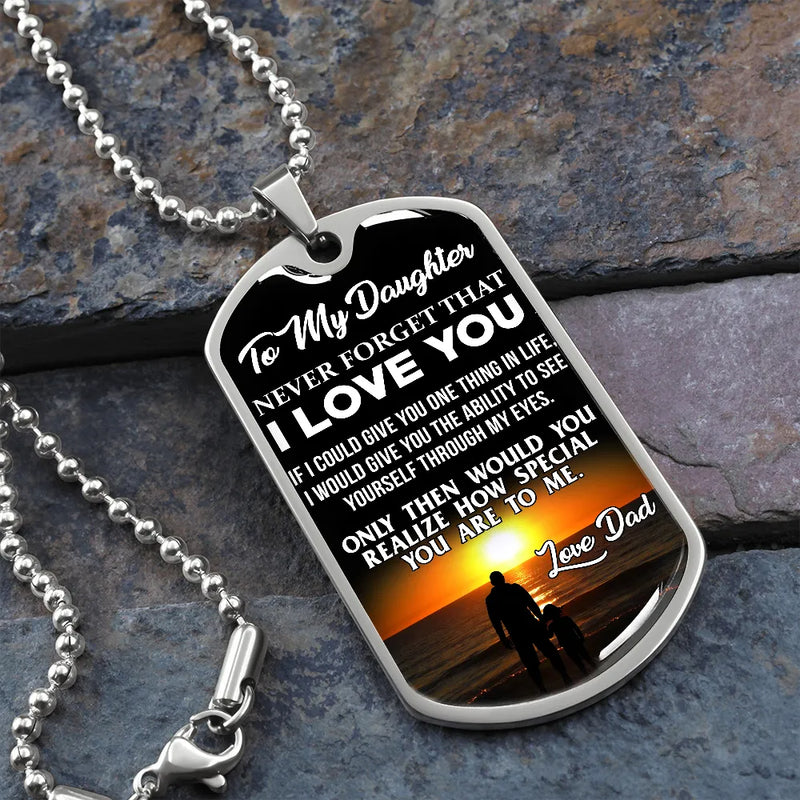 Sunset Silhouette Daughter Pendant, To My Daughter Dog Tag Necklace, Meaningful Dad to Daughter Necklace, Christmas Birthday Present for Her