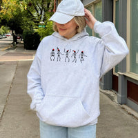Humorous Ugly Holiday Graphic Hooded Sweatshirt, Dancing Skeleton Christmas Hoodie, Spooky Xmas Skeleton Hoodie, Winter Holiday Apparel