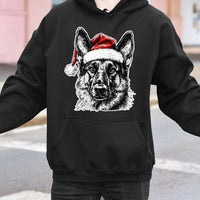 Festive Santa Hat Dog Sweatshirt, German Shepherd Hoodie, Christmas Pet Lover Hoodie, Holiday Puppy Graphic Pullover
