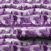 Snowy Winter Forest Gift Wrap, Purple Steam Train Wrapping Paper, Vintage Locomotive Holiday Wrapping Paper, Scenic Christmas Gift Wrap