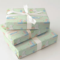Adorable Puppy Christmas Gift Wrap, Watercolor Dog Sleigh Wrapping Paper, Mint Holiday Dog Wrapping Paper, Winter Pet Lover Present Packaging Roll