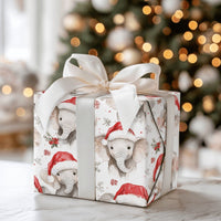 Watercolor Santa Hat Elephant Gift Wrap, Adorable Baby Elephant Wrapping Paper, Christmas Elephant Wrapping Paper, Holiday Animal Present Wrap