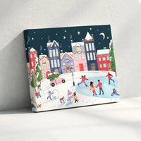 Winter Night Canvas Print, Christmas Village Canvas Wall Art, Ice Skating Town Wall Canvas, Whimsical Holiday Decor, Comfy Winter Season Present