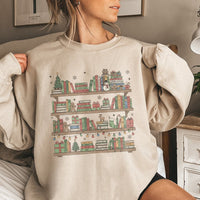 Holiday Library Tree Graphic Sweater, Christmas Bookshelf Sweatshirt, Book Lover Christmas Pullover, Comfy Bookish Reader Xmas Crewneck