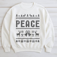 Reindeer Snowflake Pattern Sweater, Peace Ugly Christmas Sweatshirt, Humorous Retro Xmas Party Crewneck, Holiday Fair Isle Pullover