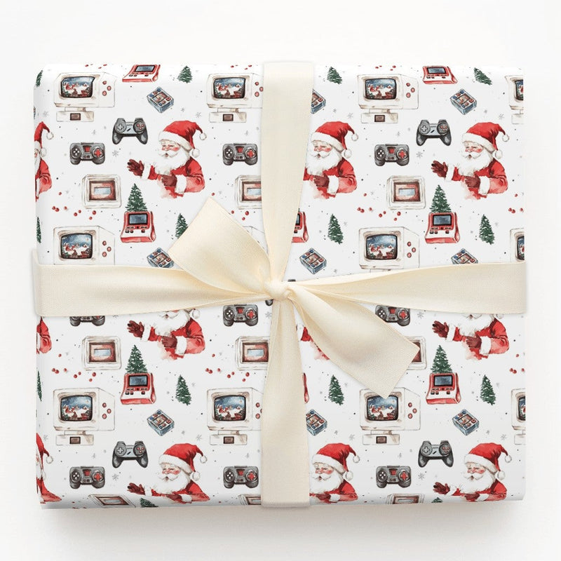 Santa Video Game Gift Wrap, Retro Console Gamer Wrapping Paper, Nostalgic Christmas Wrapping Paper, Vintage Tech Paper Roll