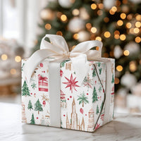 Watercolor Travel Wrapping Paper, World Landmarks Christmas Wrapping Paper, Festive Reindeer Gift Wrap, Global Winter Holiday Wrapping Paper