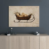 Vintage Winter Gift Box Print, Rustic Christmas Sleigh Digital Download, Holiday Farmhouse Poster, Festive Printable Wall Decor