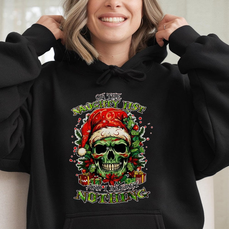 Humorous Grumpy Santa Hooded Sweatshirt, Naughty List Skull Christmas Hoodie, Sarcastic Holiday Skull Hoodie, Dark Humor Xmas Pullover