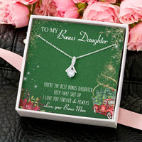 Alluring Beauty Ribbon Pendant, Bonus Daughter Necklace, 14k White Gold Over Stainless Steel, Meaningful Christmas Present from Bonus Mom