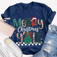 Colorful Christmas Tree Typography Tee, Merry Christmas Y'all Shirt, Southern Holiday Graphic T-Shirt, Family Xmas Apparel Present