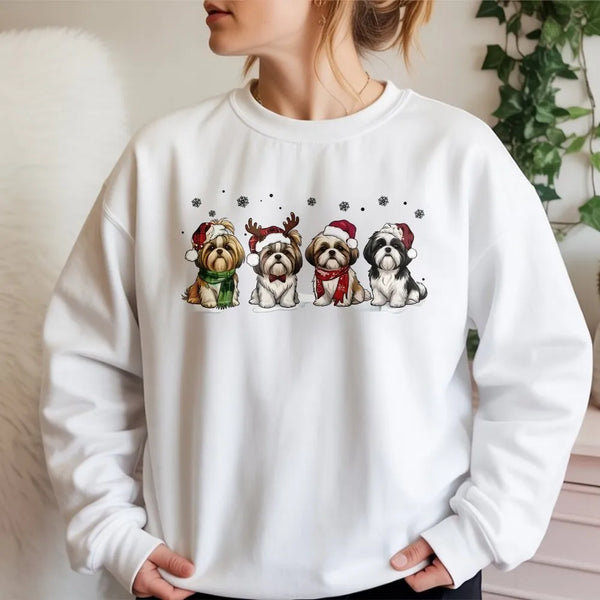 Santa Hat Shih Tzu Crewneck, Christmas Shih Tzu Sweatshirt, Shih Tzu Dog Mom Sweater, Adorable Holiday Dog Pullover, Xmas Pre