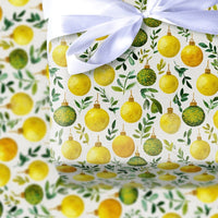 Watercolor Baubles Gift Wrap, Gold and Green Ornament Wrapping Paper, Elegant Christmas Wrapping Paper, Botanical Holiday Gift Wrap Roll