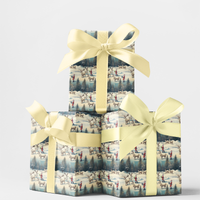 Christmas Reindeer Gift Wrap Roll, Vintage Santa Wrapping Paper, Holiday Winter Scene Present Paper, Retro Xmas Gift Wrap, Festive Paper