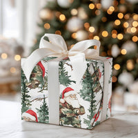 Camouflage Jacket Santa Claus Gift Wrap, Camo Santa Wrapping Paper, Military Christmas Wrapping Paper, Rustic Winter Forest Gift Wrap