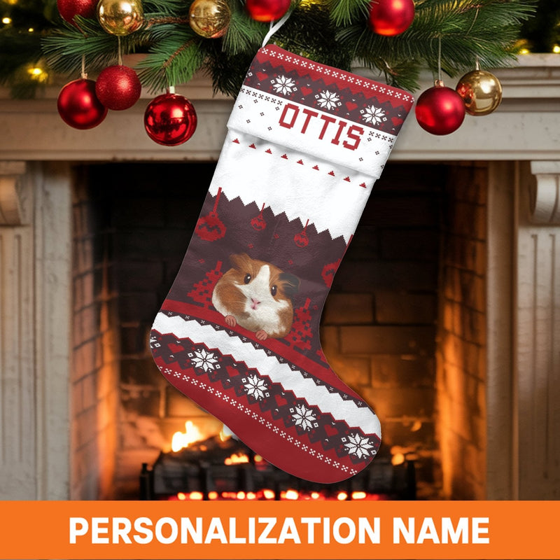 Custom Pet Name Holiday Stocking, Personalized Guinea Pig Christmas Stocking, Adorable Cavy Christmas Stocking, Pet Lover Family Stocking