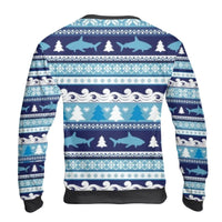 Nordic Ocean Holiday Sweater, Shark Christmas Tree Ugly Sweater, Marine Life Xmas Ugly Sweater, Humorous Fish Winter Crewneck Sweater Present