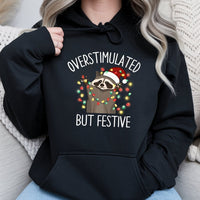 Humorous Christmas Lights Raccoon Sweatshirt, Overstimulated but Festive Raccoon Hoodie, Holiday Chaos Pullover, Adorable Xmas Animal Top