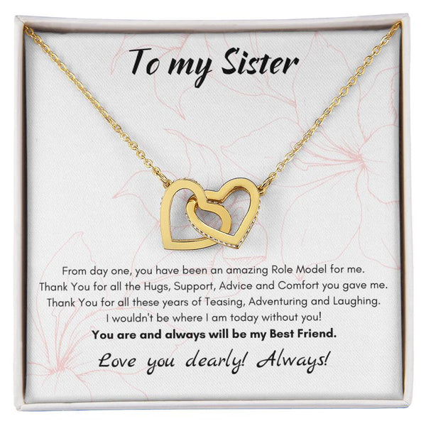 Sister Heart Necklace, Interlocking Hearts Necklace for Sister, Sentiment Message Heart Pendant Jewelry, Birthday Christmas P