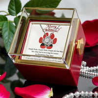 Christmas Pet Lover Love Knot Necklace, Dog Mom Love Knot Necklace, CZ Crystal Pendant Necklace, Rotating Rose Box Holiday Present for Her