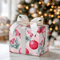 Red Ornament Gift Wrap, Pink Butterfly Christmas Wrapping Paper, Whimsical Winter Pine Present Wrap, Coquette Holiday Gift Wrapping Paper