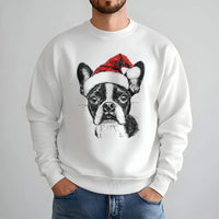Santa Hat Dog Sweatshirt, Boston Terrier Christmas Sweatshirt, Adorable Puppy Holiday Sweatshirt, Winter Dog Lover Crewneck, Xmas Present