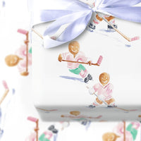Winter Sports Christmas Gift Wrap, Hockey Gingerbread Men Wrapping Paper, Watercolor Ice Hockey Wrapping Paper, Sporty Holiday Gift Wrap