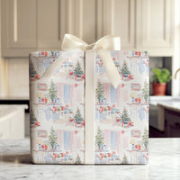 Comfy Watercolor Holiday Gift Wrap, Christmas Living Room Wrapping Paper, Festive Xmas Home Gift Wrapping Paper, Winter Tree Present Wrap