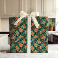 Orange Botanical Holiday Wrapping Paper, Vintage Floral Christmas Wrapping Paper, Red Berry Winter Wrapping Paper, Festive Holiday Gift Wrap