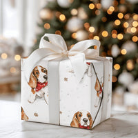 Puppy in Snow Holiday Gift Wrap Roll, Basset Hound Christmas Wrapping Paper, Winter Dog Xmas Wrapping Paper, Dog Lover Holiday Present Wrap