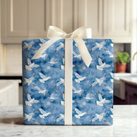 Winter Seagull Snowflake Gift Wrap, Coastal Christmas Wrapping Paper, Watercolor Nautical Wrapping Paper, Beach Holiday Xmas Wrapping Paper