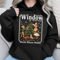 Humorous Christmas Graphic Hoodie, Retro Deck the Halls Hoodie, Vintage Holiday Party Hoodie, Winter Pullover Sweatshirt, Holiday Present for Men