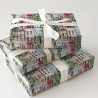 Snowy Winter Townhouse Holiday Gift Wrap, Watercolor Christmas Village Wrapping Paper, Festive Winter City Wrapping Paper, Christmas Wrap