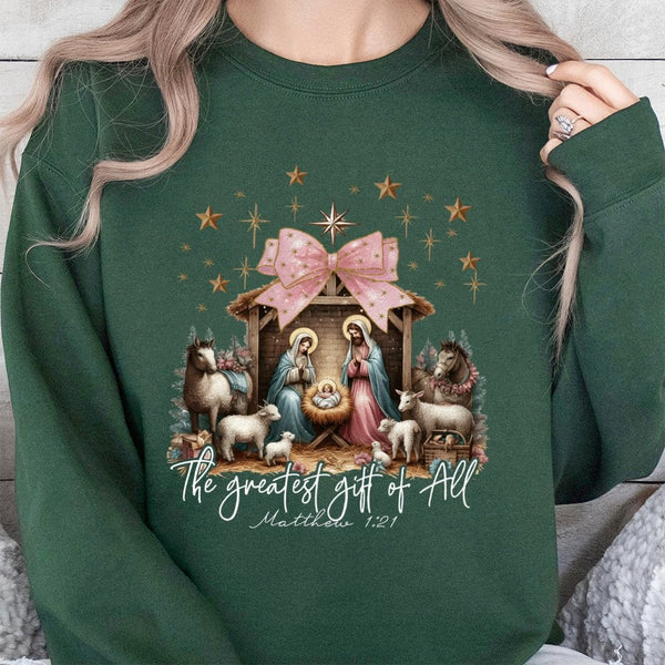 Nativity the Greatest Present of All Sweater, Nativity Scene Sweatshirt, Religious Nativity Christmas Crewneck, Christian Hol