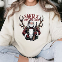 Humorous Deer Skull Christmas Sweater, Santa's Hunting Club Sweatshirt, Retro Hunter Holiday Crewneck, Outdoor Hunting Season Xmas Pullover