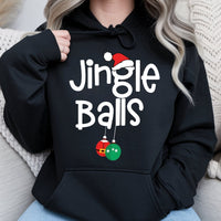 Adult Holiday Humor Sweatshirt, Jingle Balls Humorous Christmas Hoodie, Festive Graphic Pullover, Crude Christmas Humor Hoodie