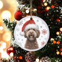 Santa Hat Puppy Ceramic Ornament, Labradoodle Christmas Ornament, Adorable Dog Holiday Tree Ornament, Pet Keepsake Present for Dog Lovers
